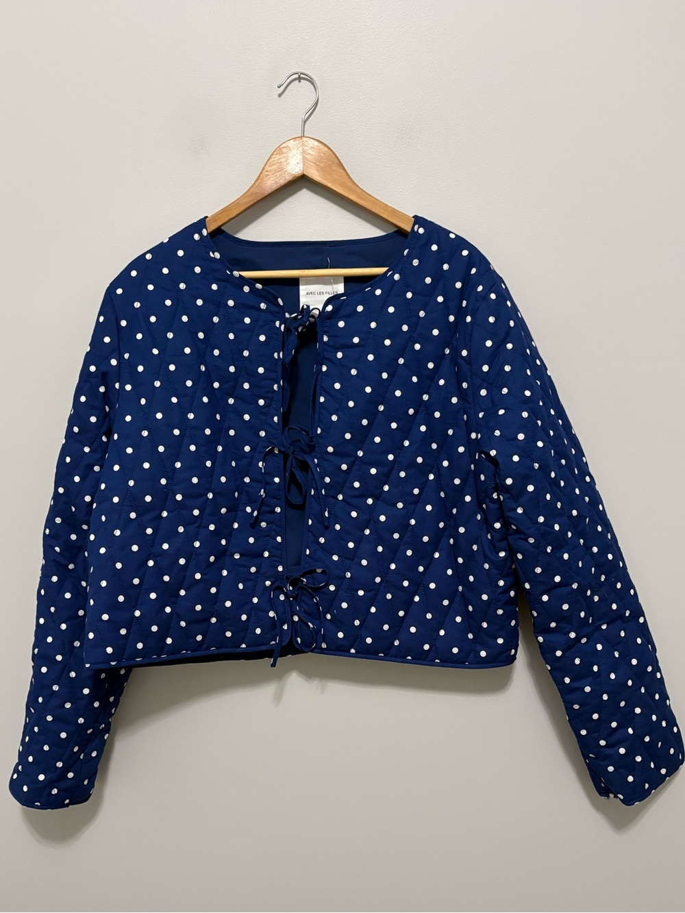 Avec Les Filles Coquette Girl Cropped Navy Polka Dot Quilted Jacket
